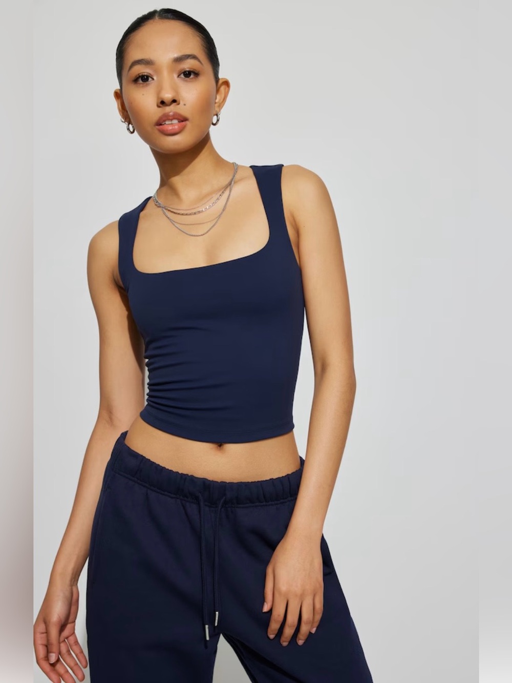 Garage Amber Square Neck Cropped Tank Top Navy Blue Double Lined Women’s Medium